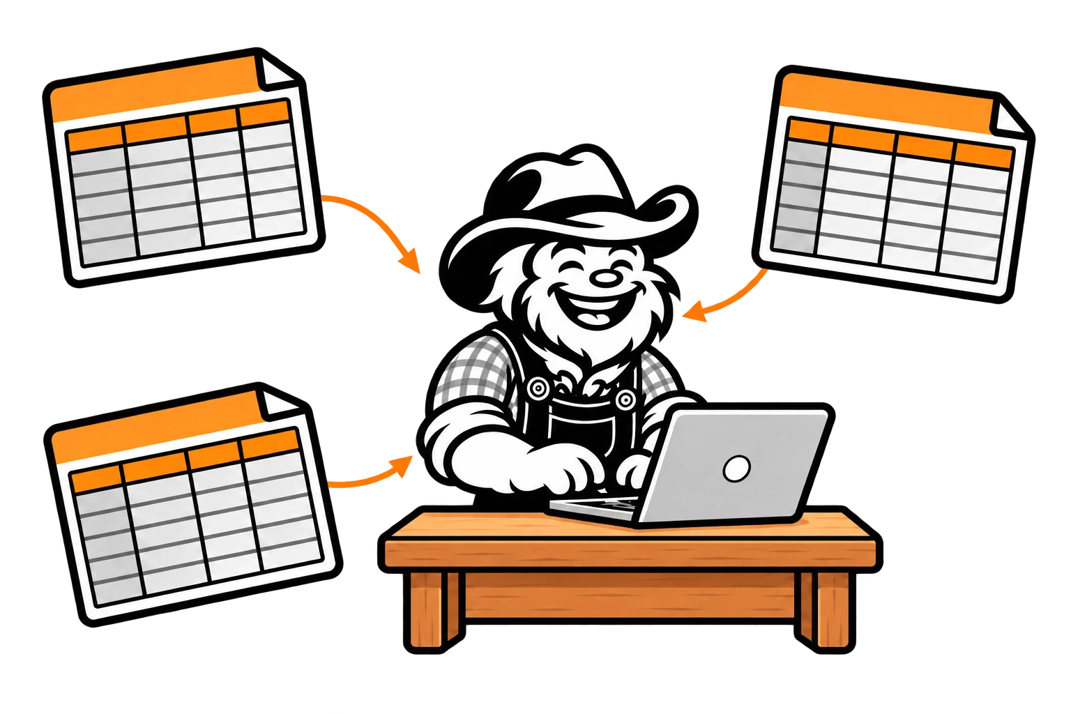 Three scattered spreadsheets flow into Banjo’s shared workspace