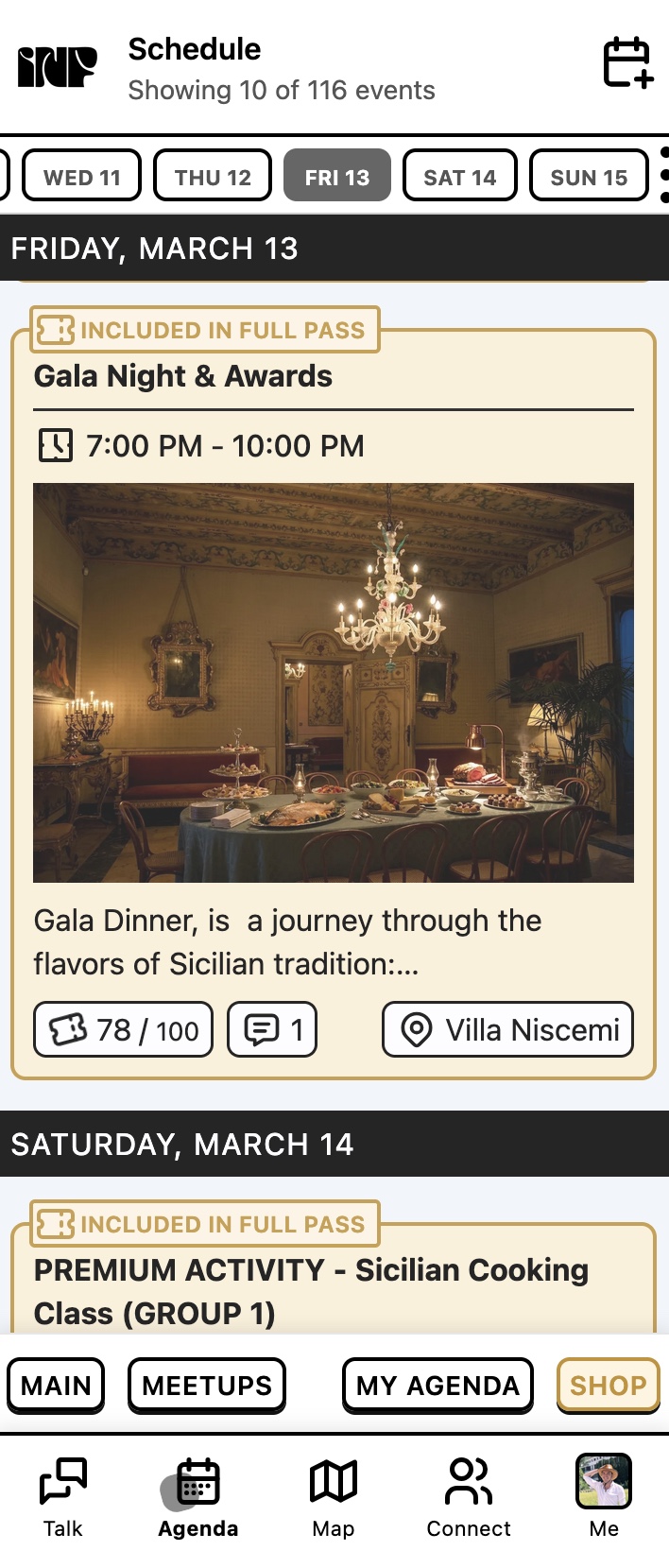 Conference Cowboy browsing agenda screen