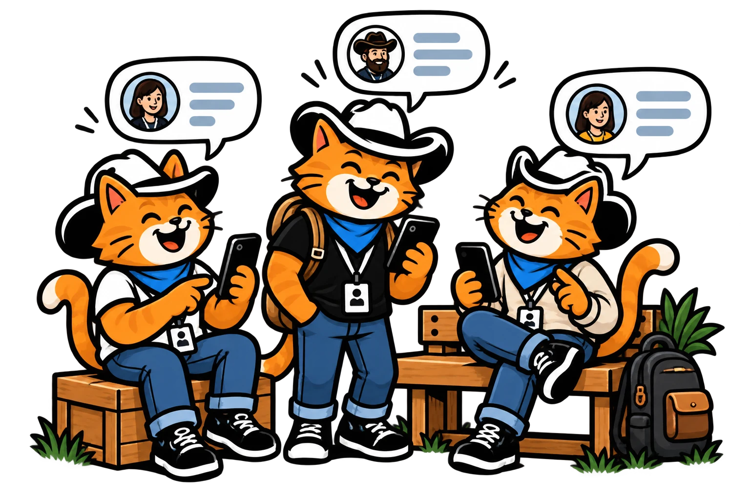 Cat Summit attendees use their phones to chat and make plans together