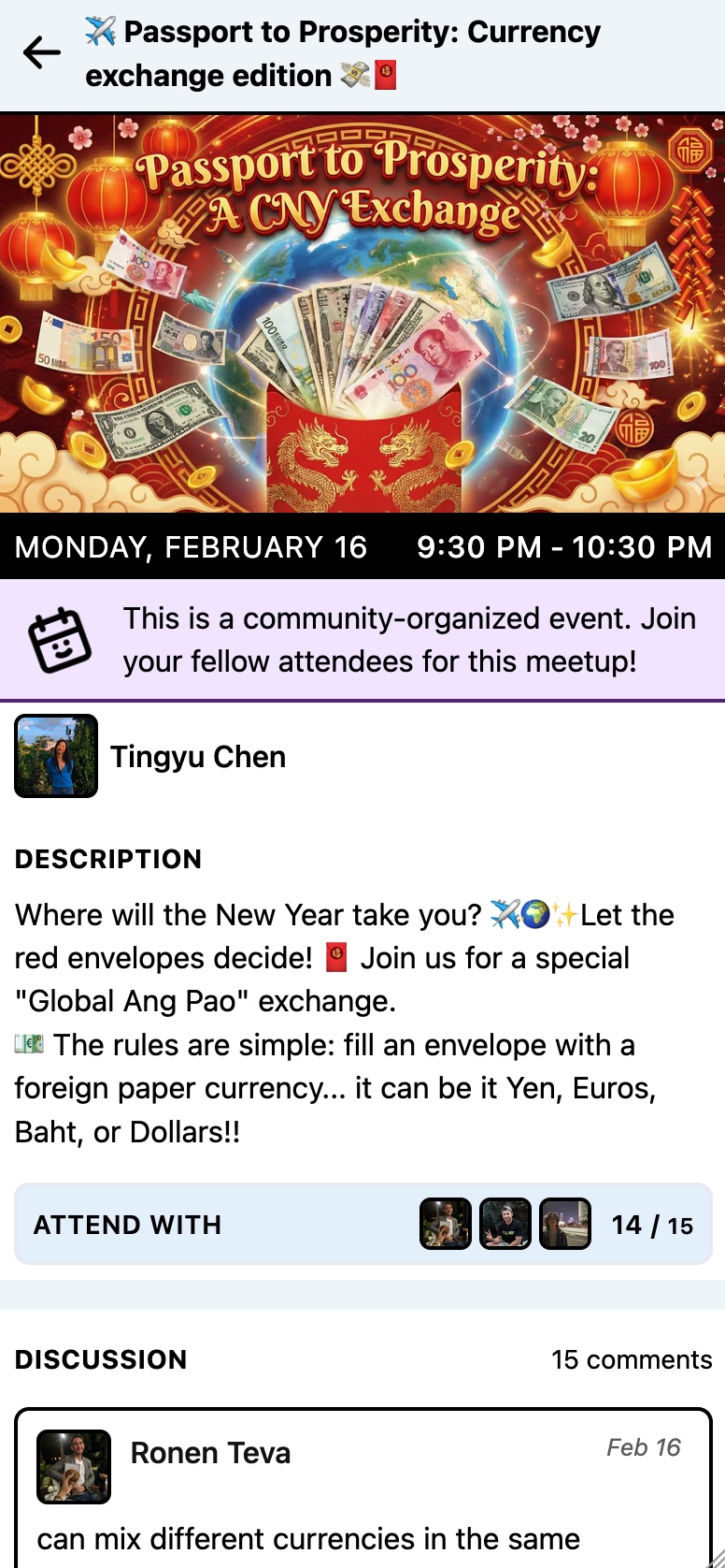 Example attendee-created meetup in the Nomad Cruise app
